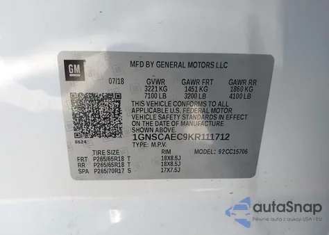 2019 Chevrolet Tahoe Ls из США, поврежденный, VIN 1GNSCAEC9KR111712